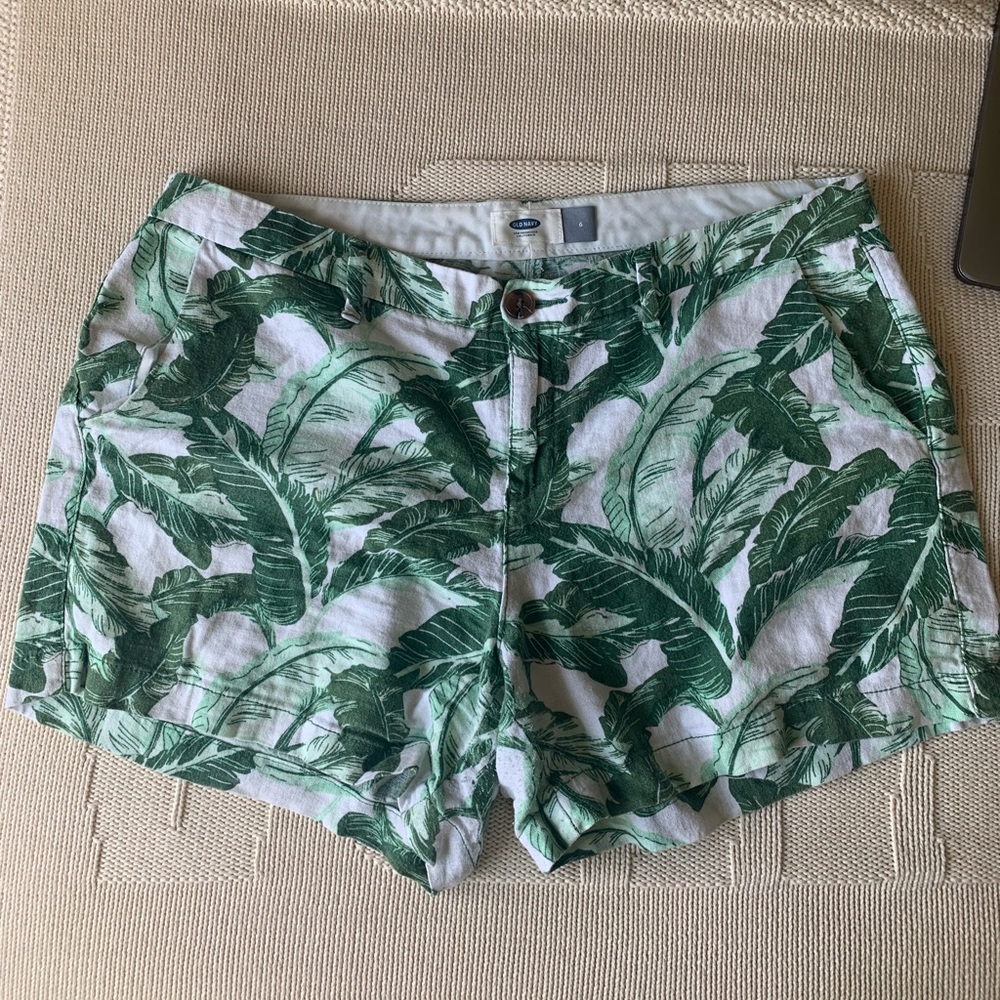 Palm Pattern Linen Shorts, Old Navy